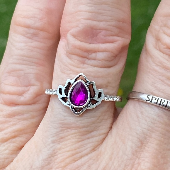 Lotus ring silver plated fuchsia pink zircon crystal accent sz 8 - Picture 11 of 12